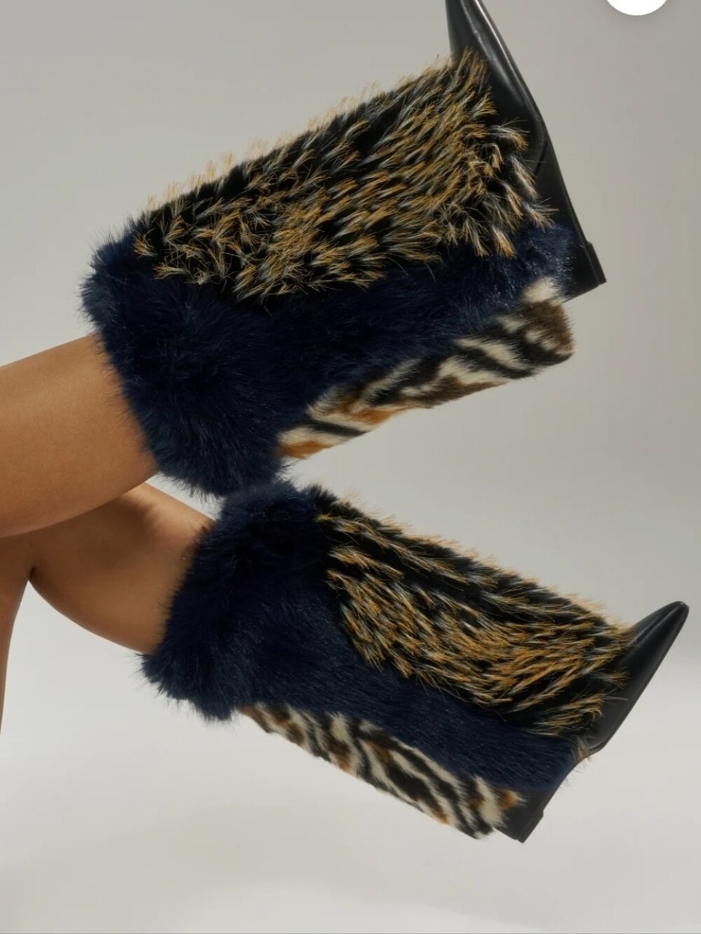 Faux Fur Navy and Multi Women’s Mid-Calf Boots Sz 8.5